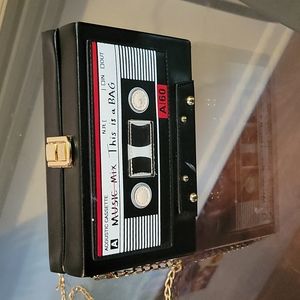 Black cassette tape crossbody bag